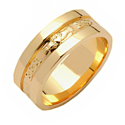 Irish Wedding Ring - Corrib Claddagh Wide Edge - 18 Karat Irish Wedding Rings